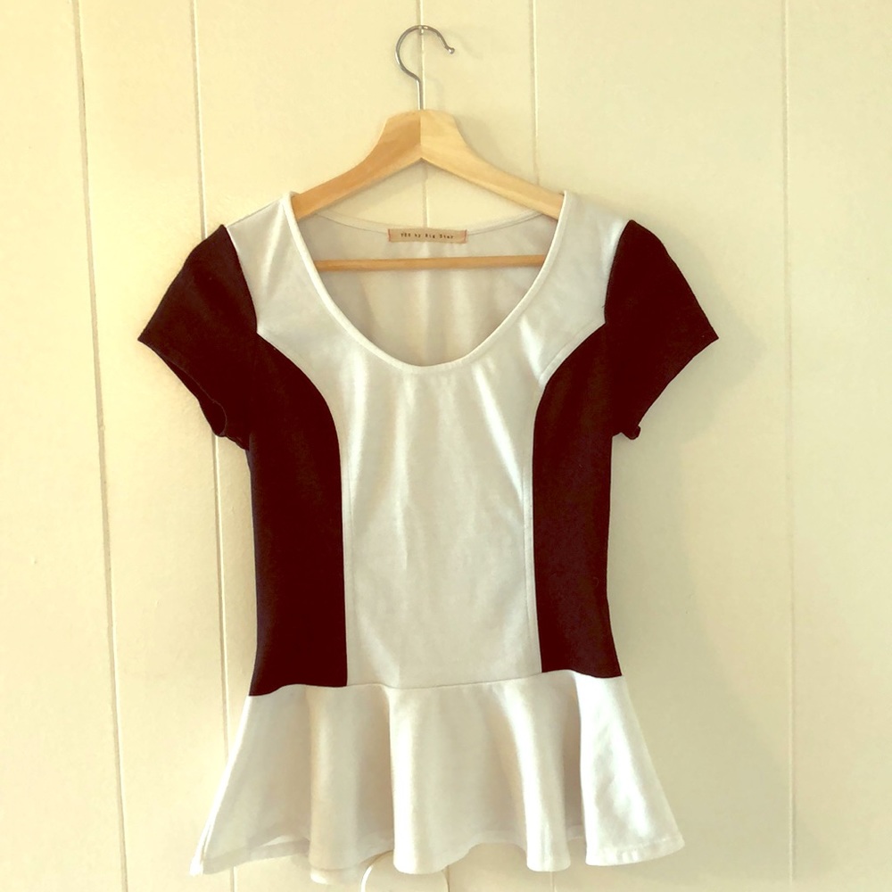Peplum black and white top
